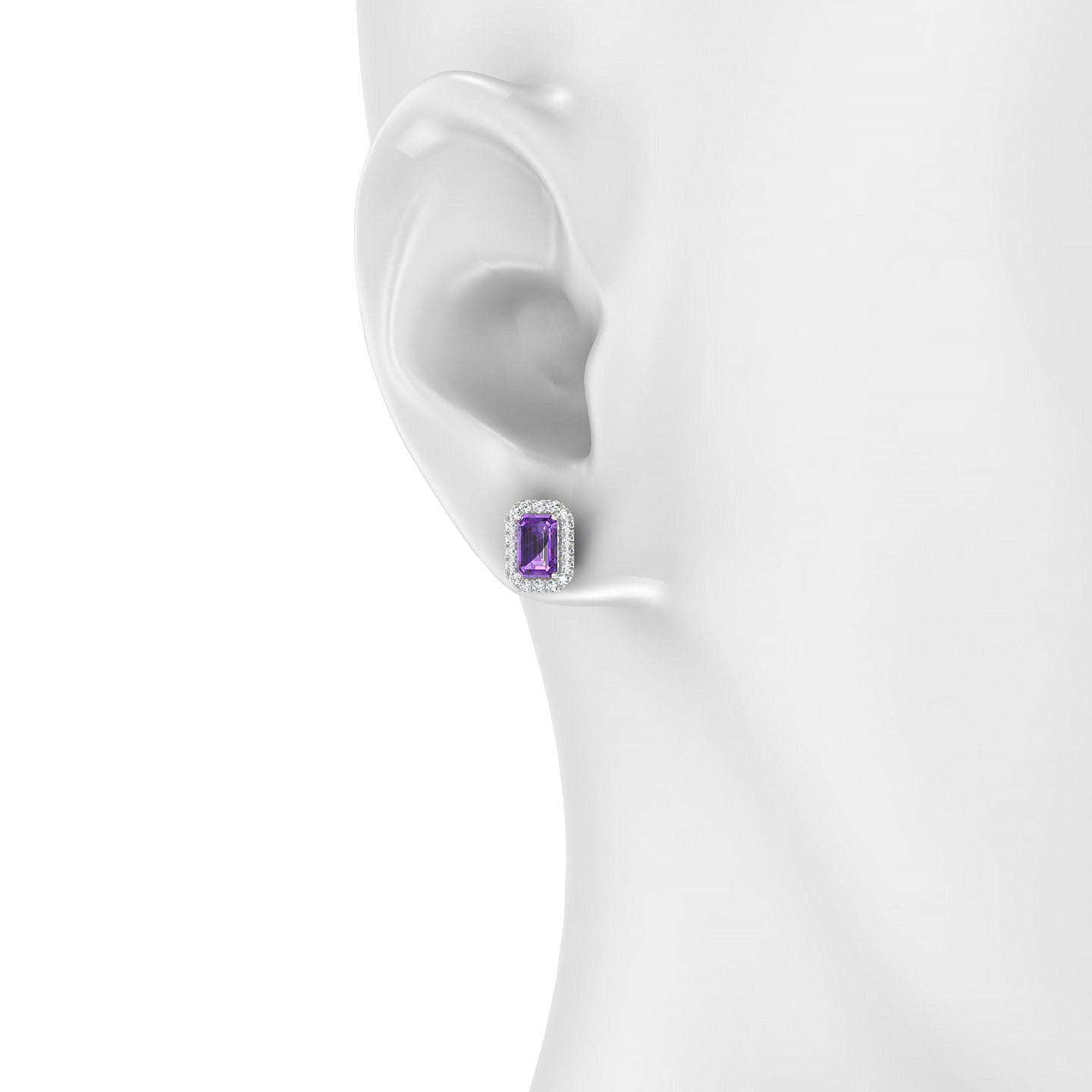 Solar | 18k White Gold 6 x 4 mm Emerald Amethyst Earrings
