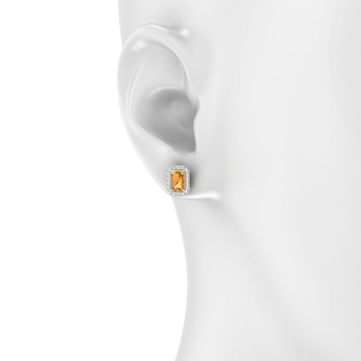 Solar | 18k White Gold 6 x 4 mm Emerald Citrine Earrings