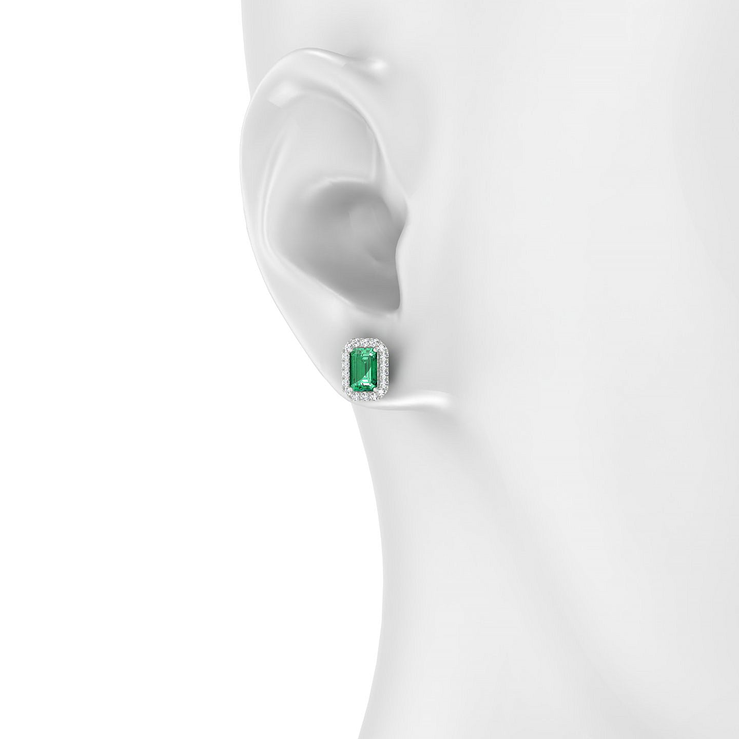 Solar | 18k White Gold 6 x 4 mm Emerald Emerald Earrings