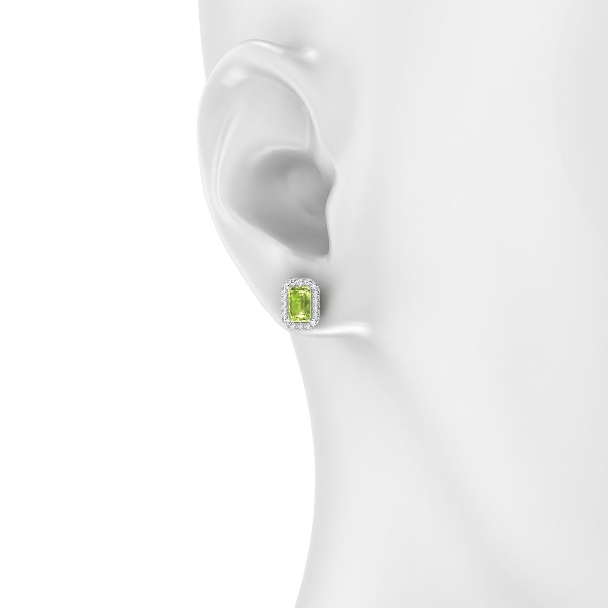 Solar | 18k White Gold 6 x 4 mm Emerald Peridot Earrings