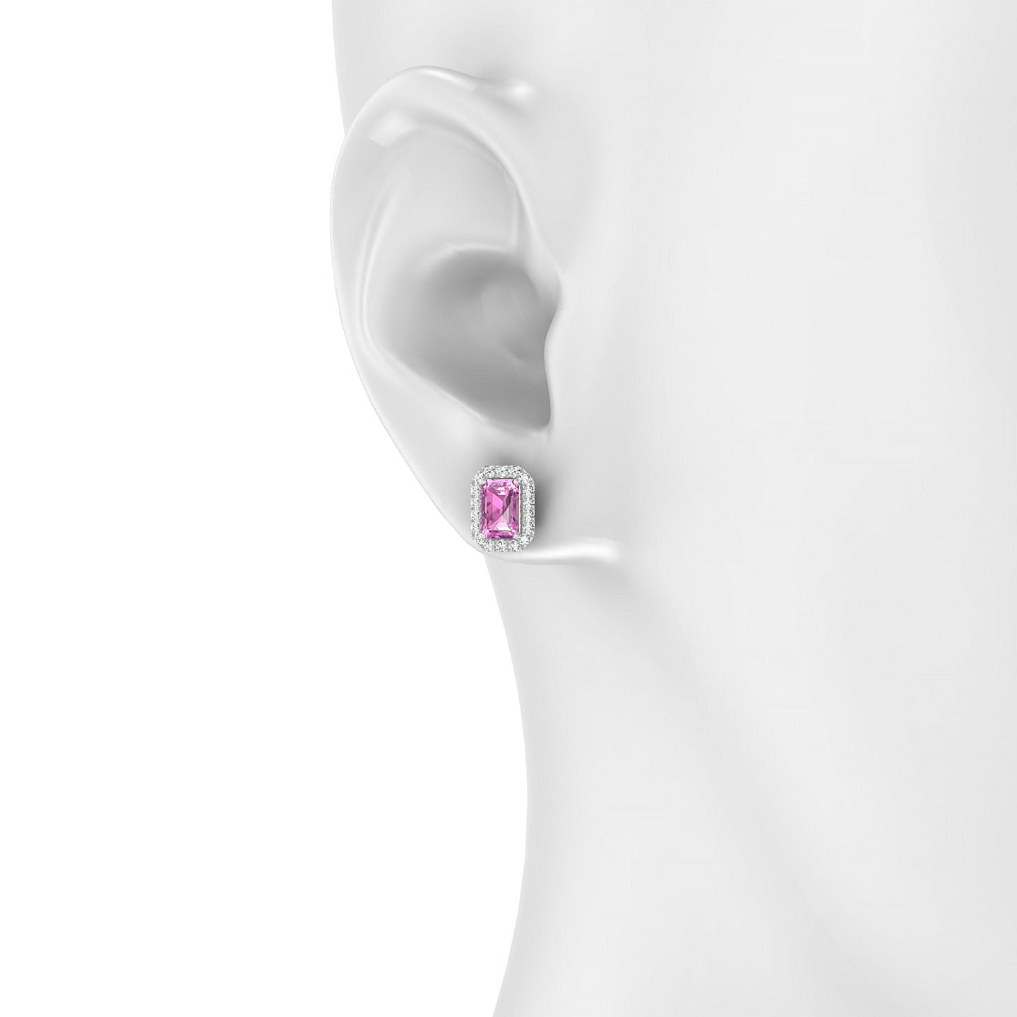 Solar | 18k White Gold 6 x 4 mm Emerald Pink Sapphire Earrings