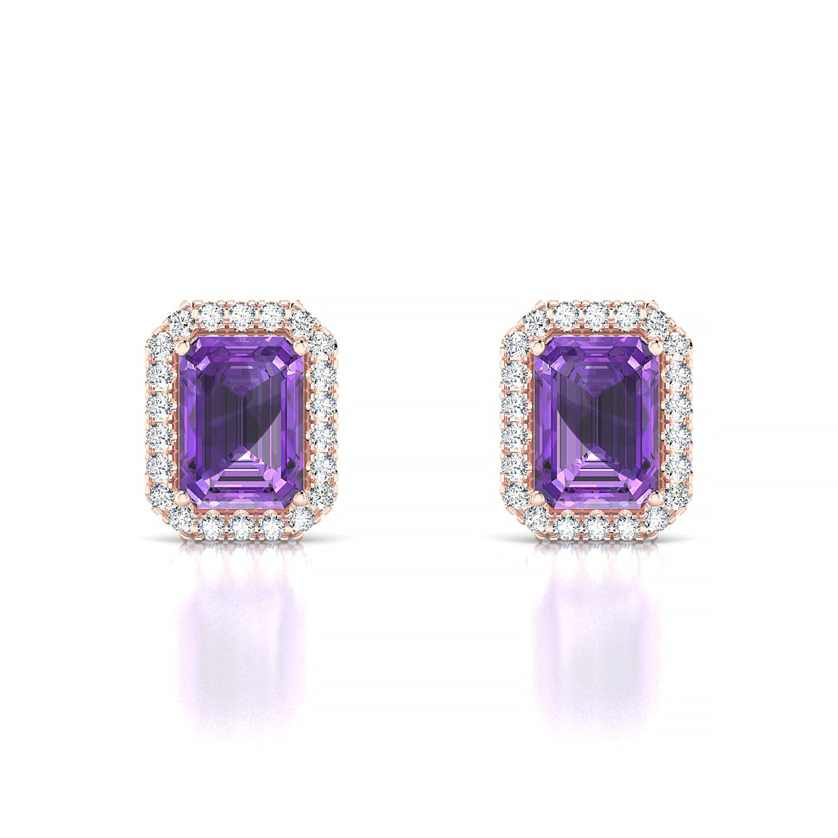 Solar | 18k Rose Gold 7 x 5 mm Emerald Amethyst Earrings