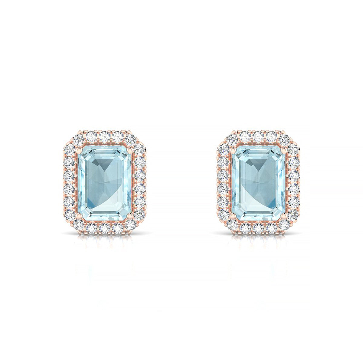 Solar | 18k Rose Gold 7 x 5 mm Emerald Aquamarine Earrings