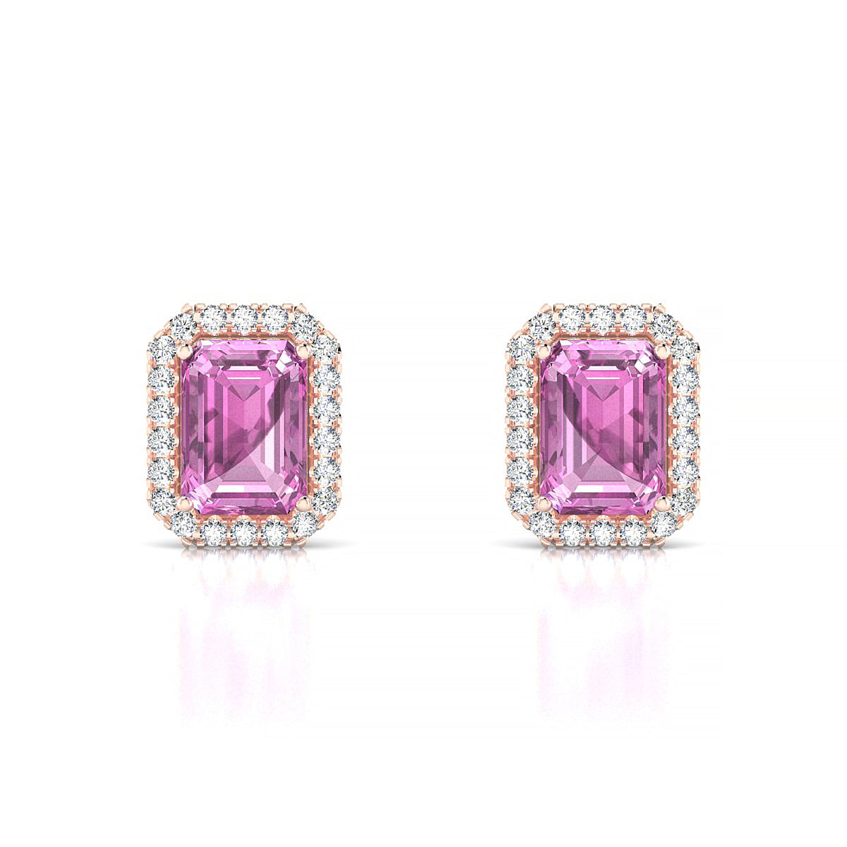 Solar | 18k Rose Gold 7 x 5 mm Emerald Pink Sapphire Earrings