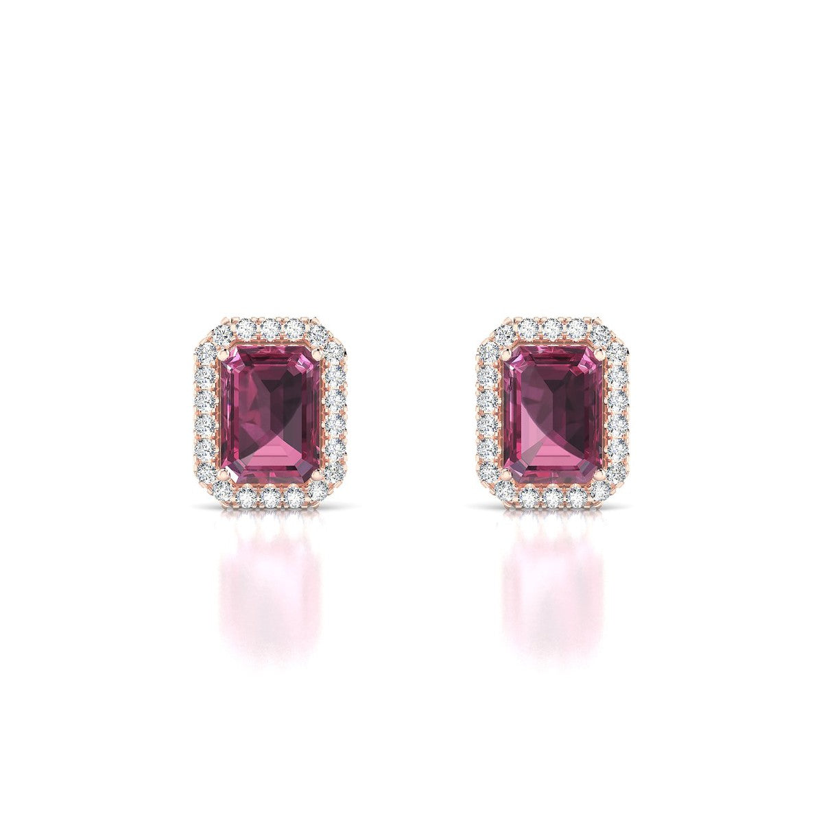 Solar | 18k Rose Gold 7 x 5 mm Emerald Rhodolite Earrings
