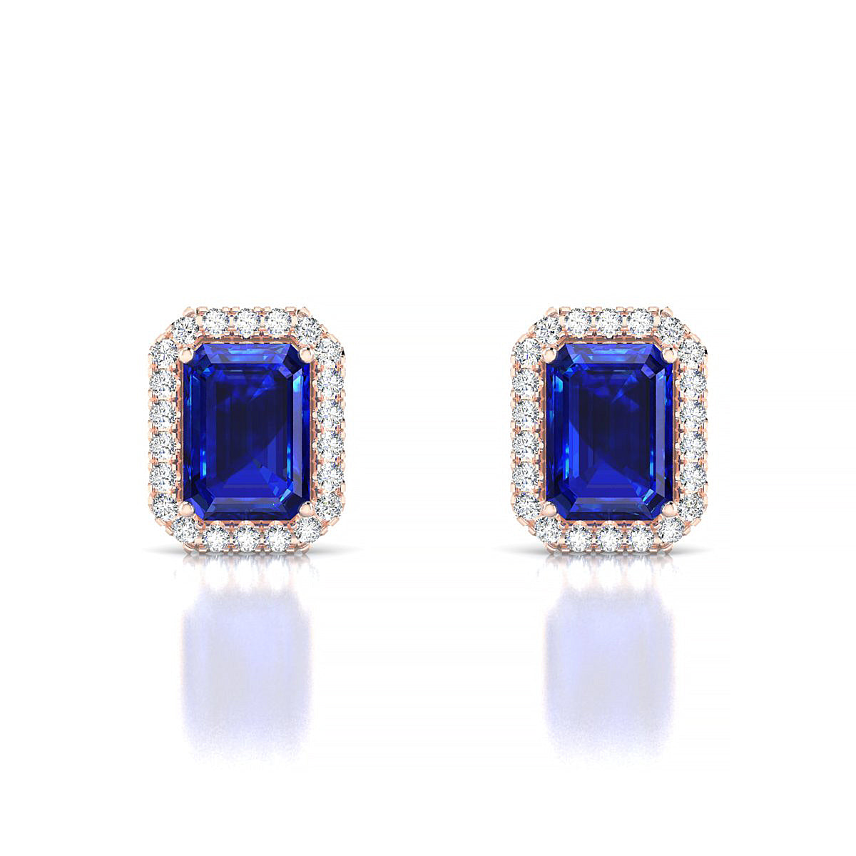 Solar | 18k Rose Gold 7 x 5 mm Emerald Sapphire Earrings