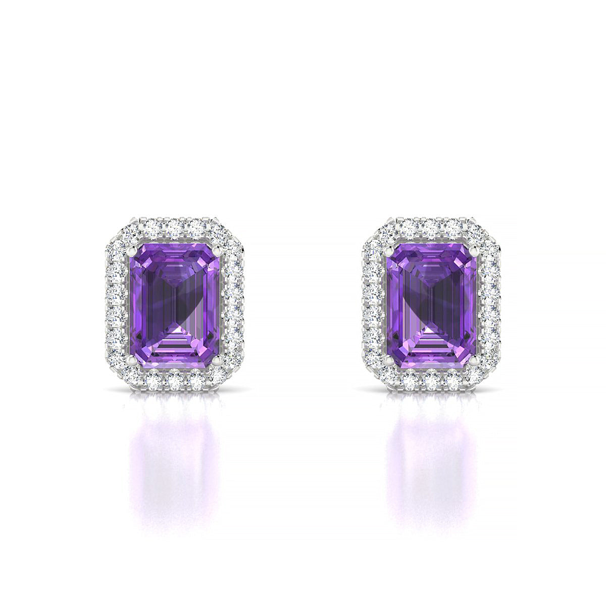 Solar | 18k White Gold 7 x 5 mm Emerald Amethyst Earrings