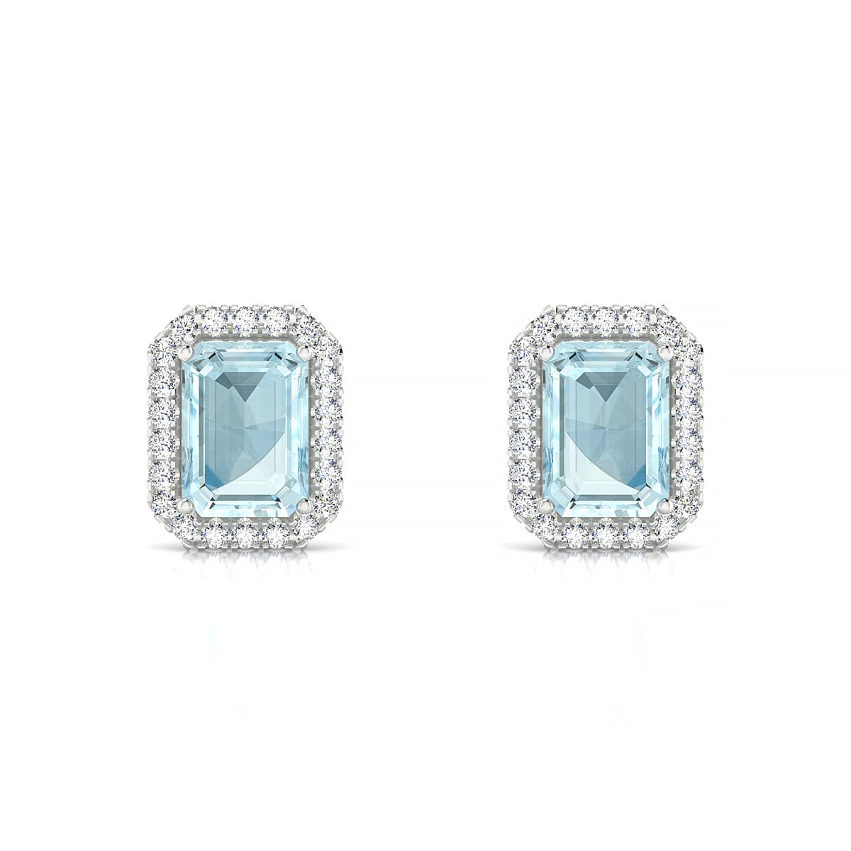 Solar | 18k White Gold 7 x 5 mm Emerald Aquamarine Earrings