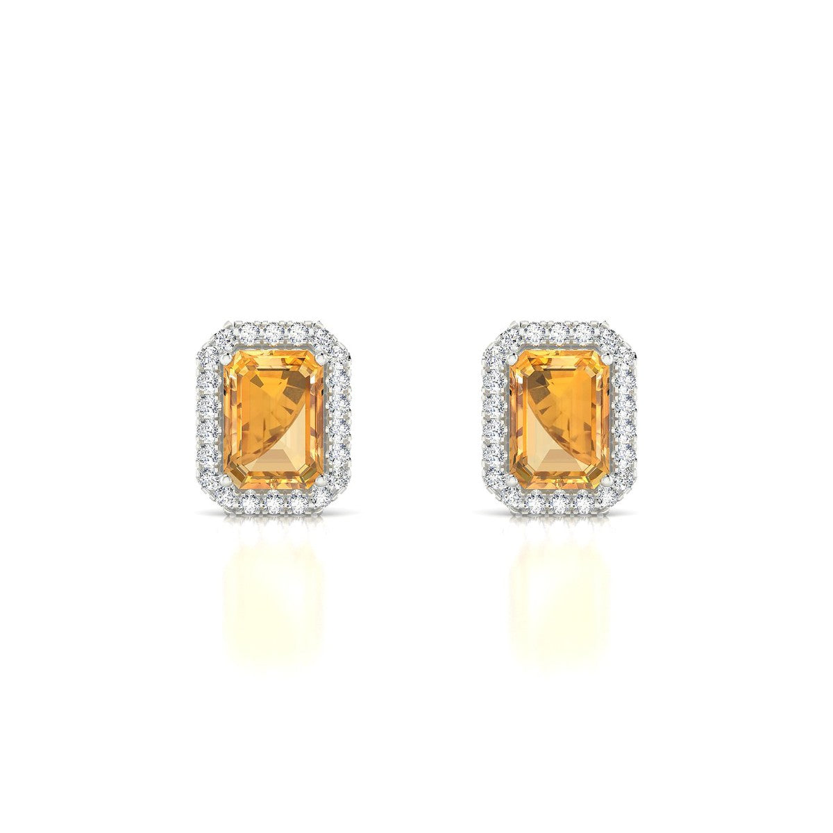 Solar | 18k White Gold 7 x 5 mm Emerald Citrine Earrings