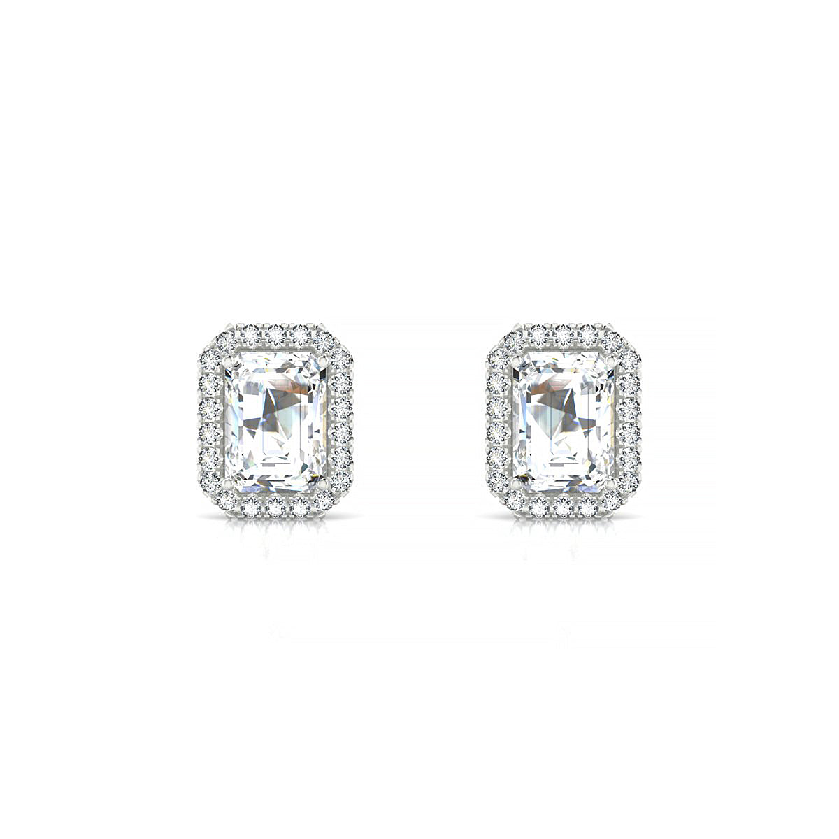 Solar | 18k White Gold 7 x 5 mm Emerald Diamond Earrings