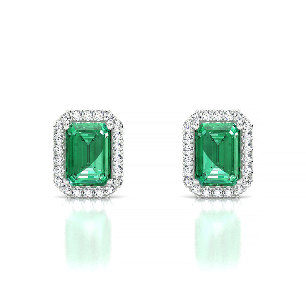 Solar | 18k White Gold 7 x 5 mm Emerald Emerald Earrings