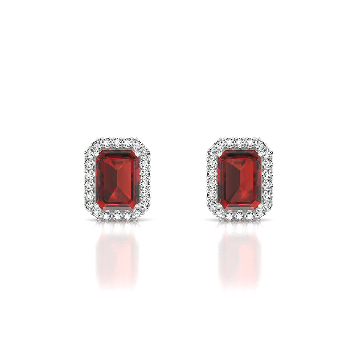 Solar | 18k White Gold 7 x 5 mm Emerald Garnet Earrings