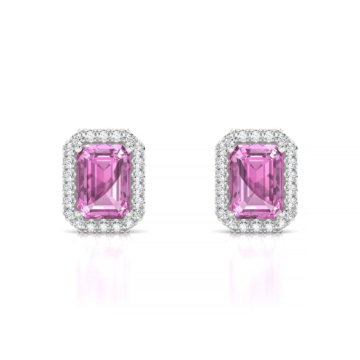 Solar | 18k White Gold 7 x 5 mm Emerald Pink Sapphire Earrings