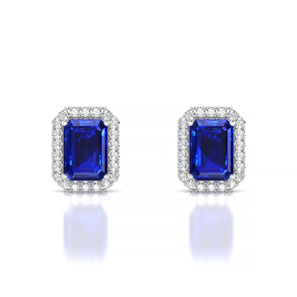 Solar | 18k White Gold 7 x 5 mm Emerald Sapphire Earrings