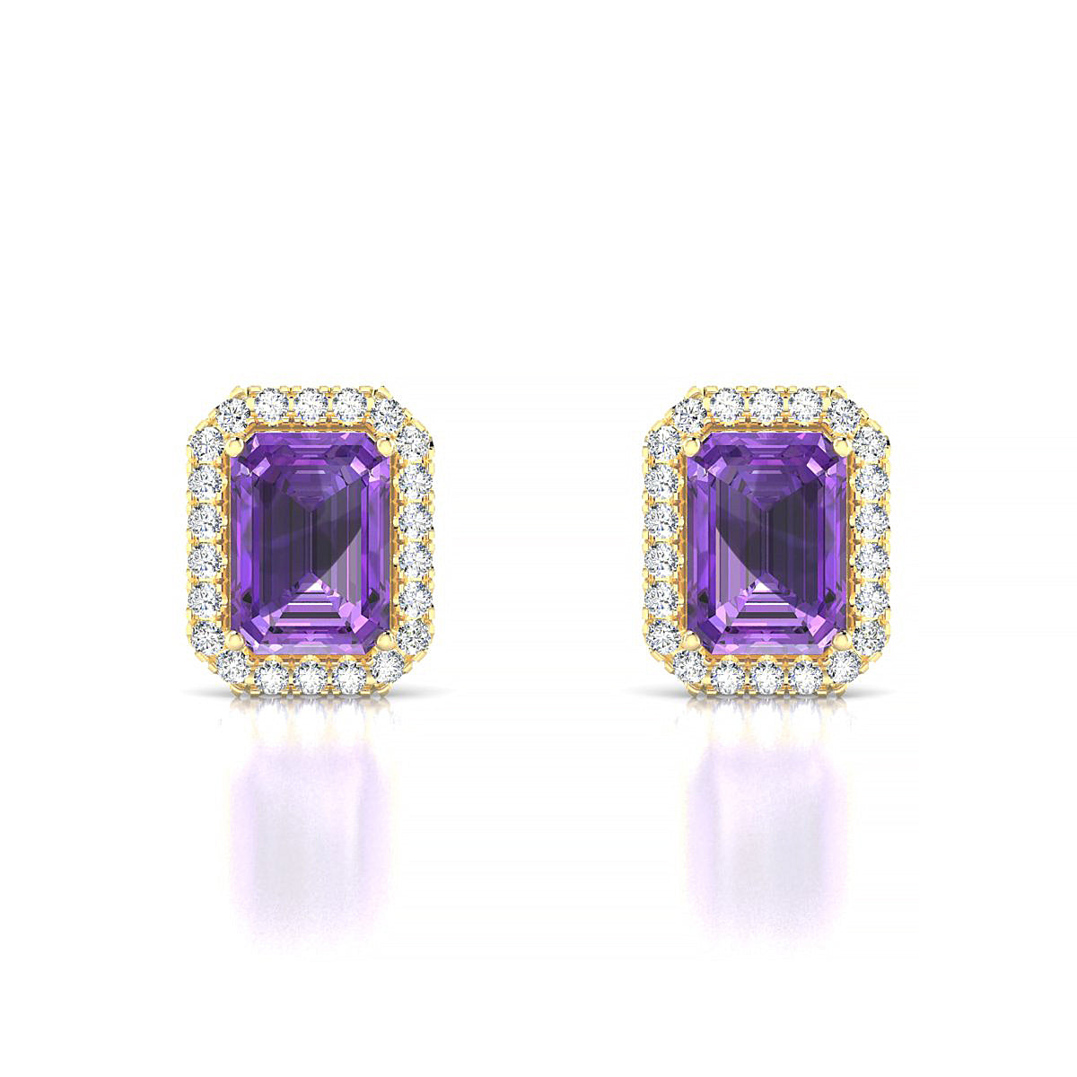 Solar | 18k Yellow Gold 7 x 5 mm Emerald Amethyst Earrings