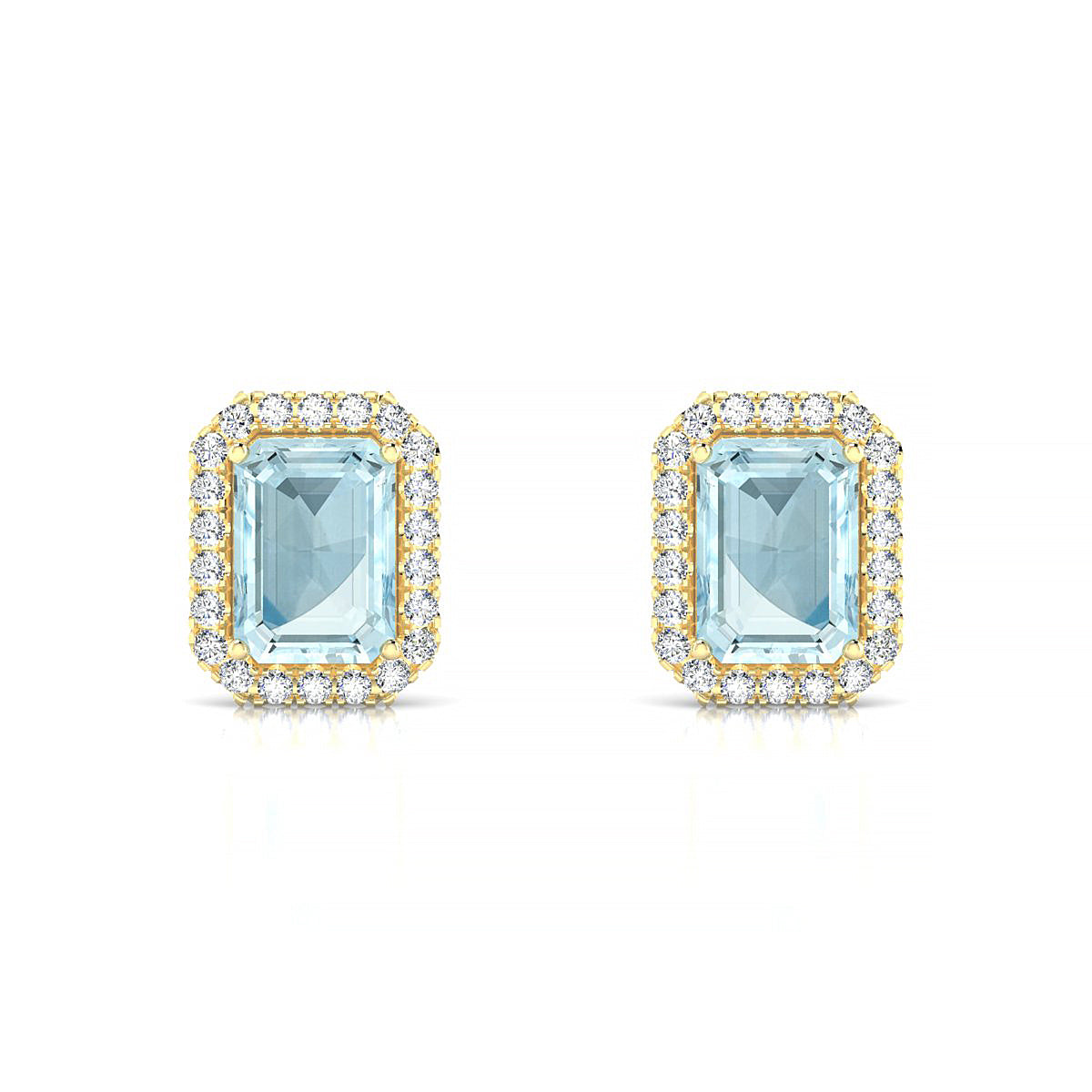 Solar | 18k Yellow Gold 7 x 5 mm Emerald Aquamarine Earrings