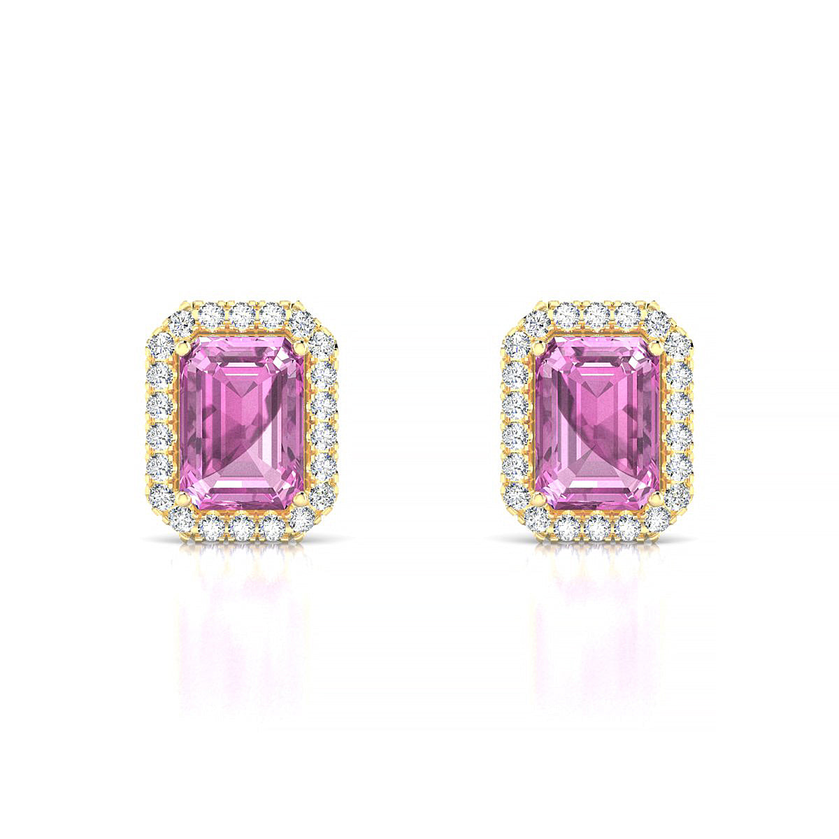 Solar | 18k Yellow Gold 7 x 5 mm Emerald Pink Sapphire Earrings