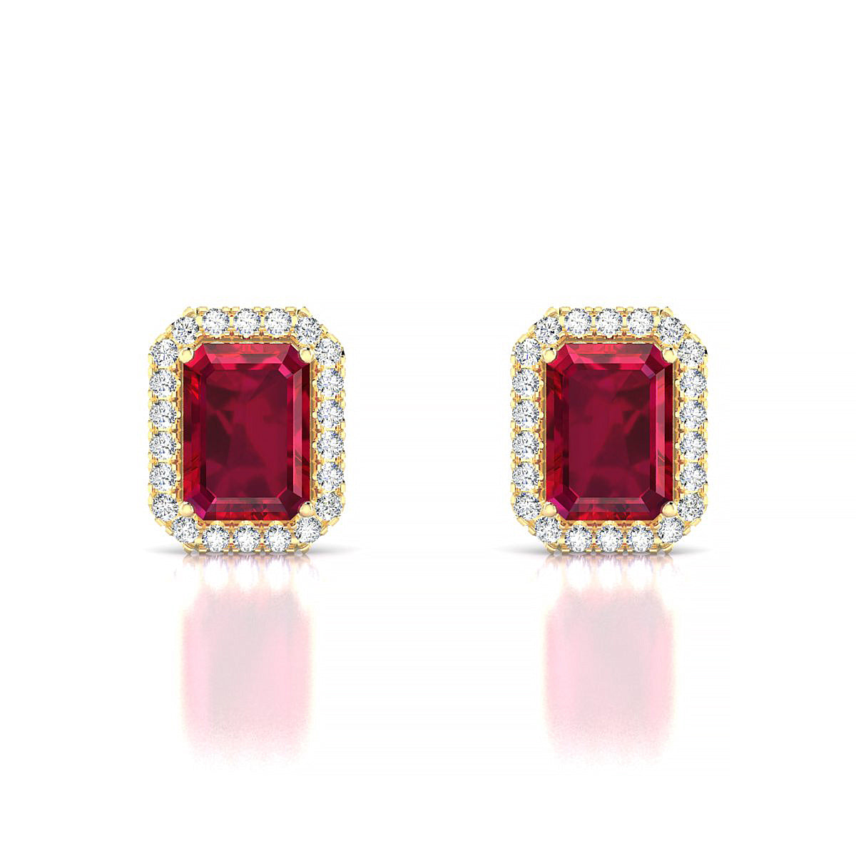 Solar | 18k Yellow Gold 7 x 5 mm Emerald Ruby Earrings