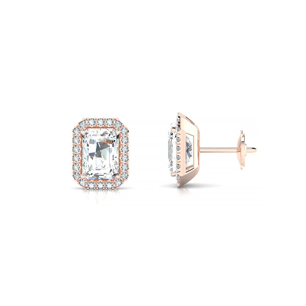 Solar | 18k Rose Gold 7 x 5 mm Emerald Diamond Earrings