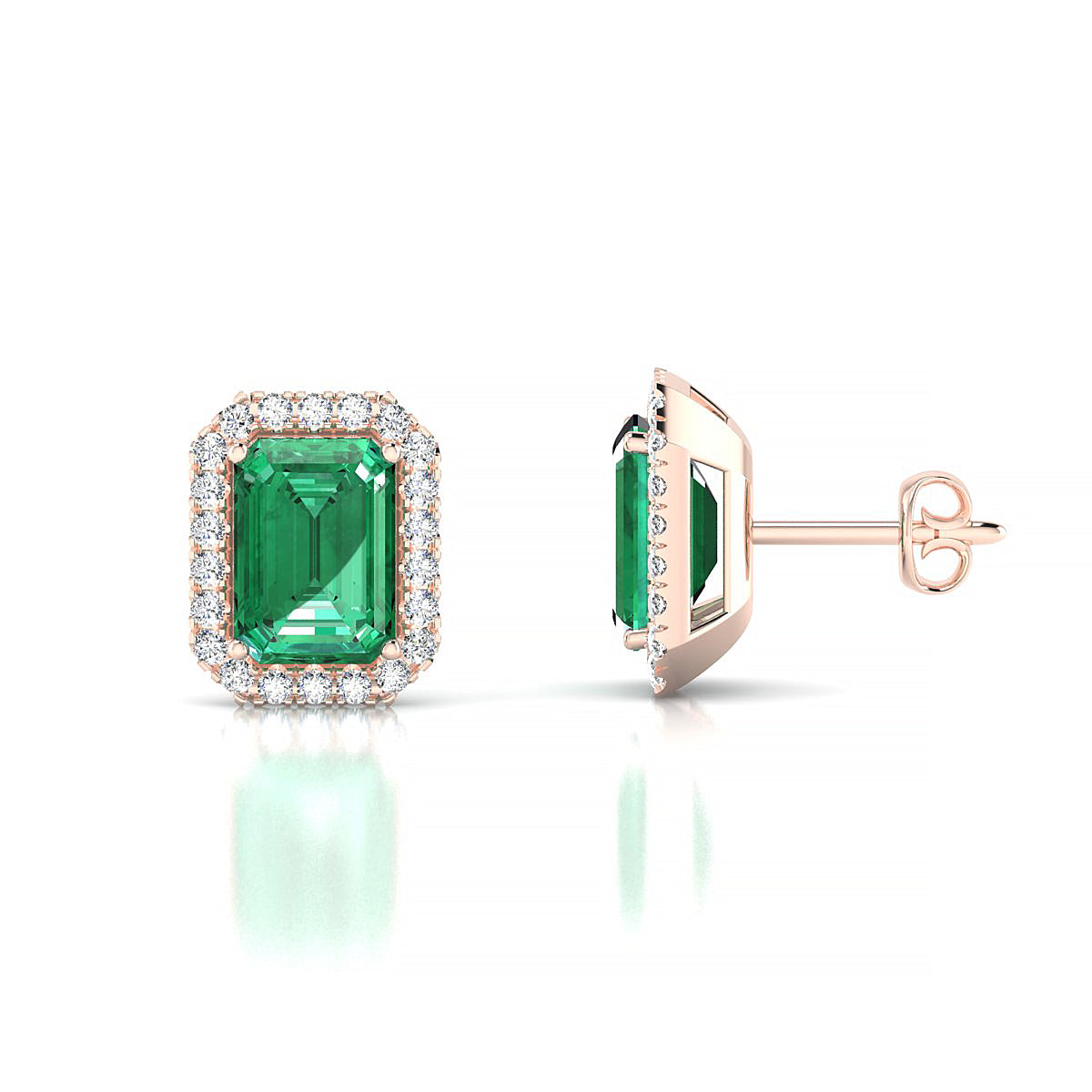Solar | 18k Rose Gold 7 x 5 mm Emerald Emerald Earrings