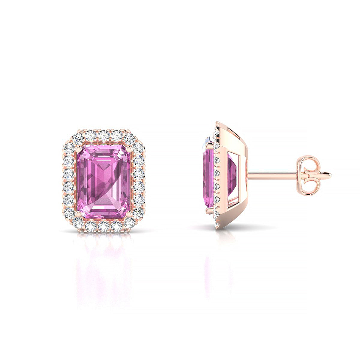 Solar | 18k Rose Gold 7 x 5 mm Emerald Pink Sapphire Earrings