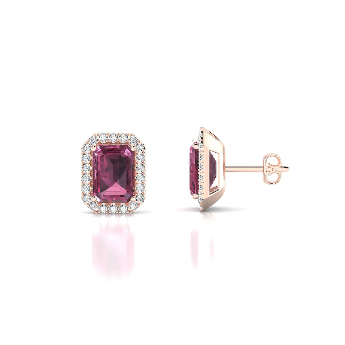 Solar | 18k Rose Gold 7 x 5 mm Emerald Rhodolite Earrings