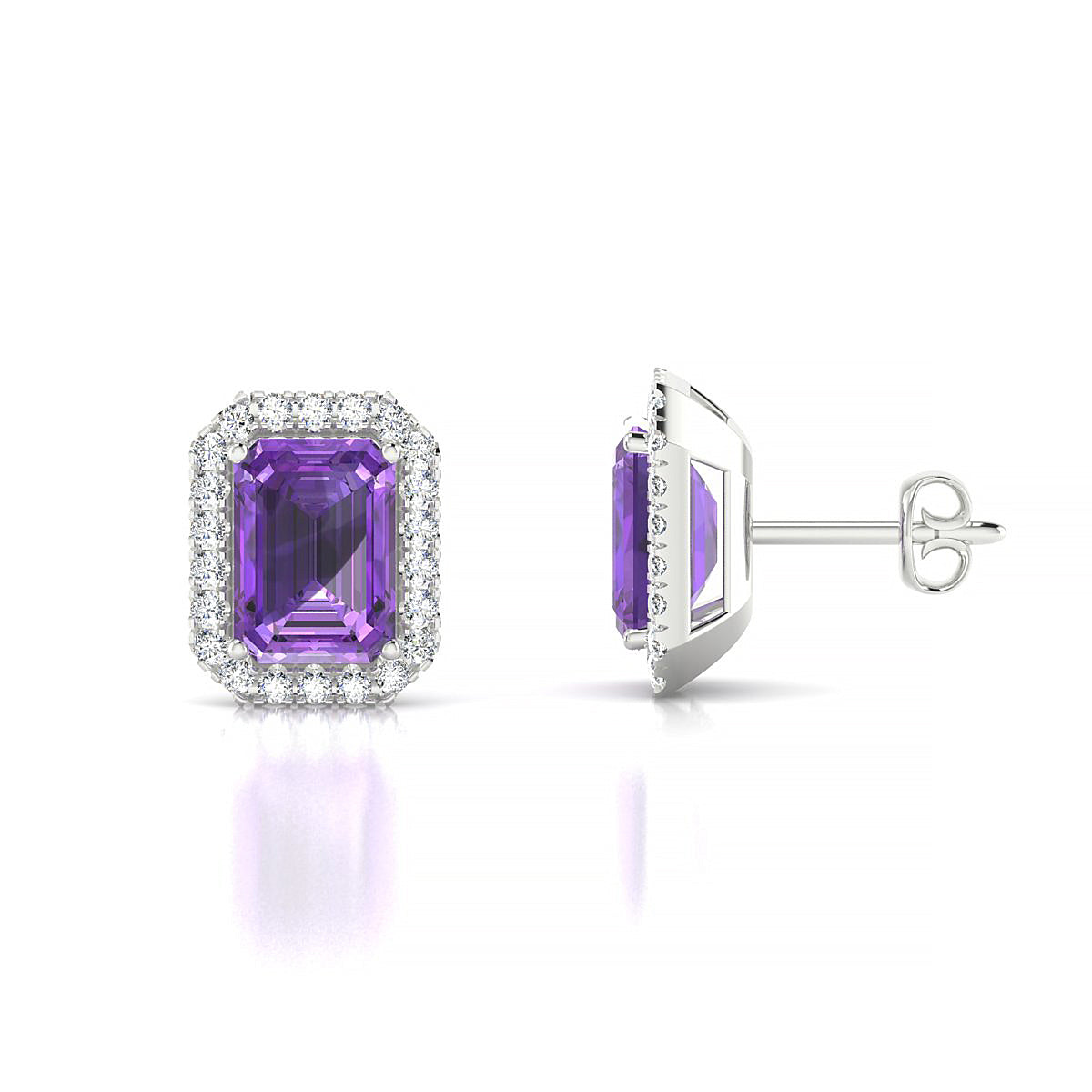 Solar | 18k White Gold 7 x 5 mm Emerald Amethyst Earrings