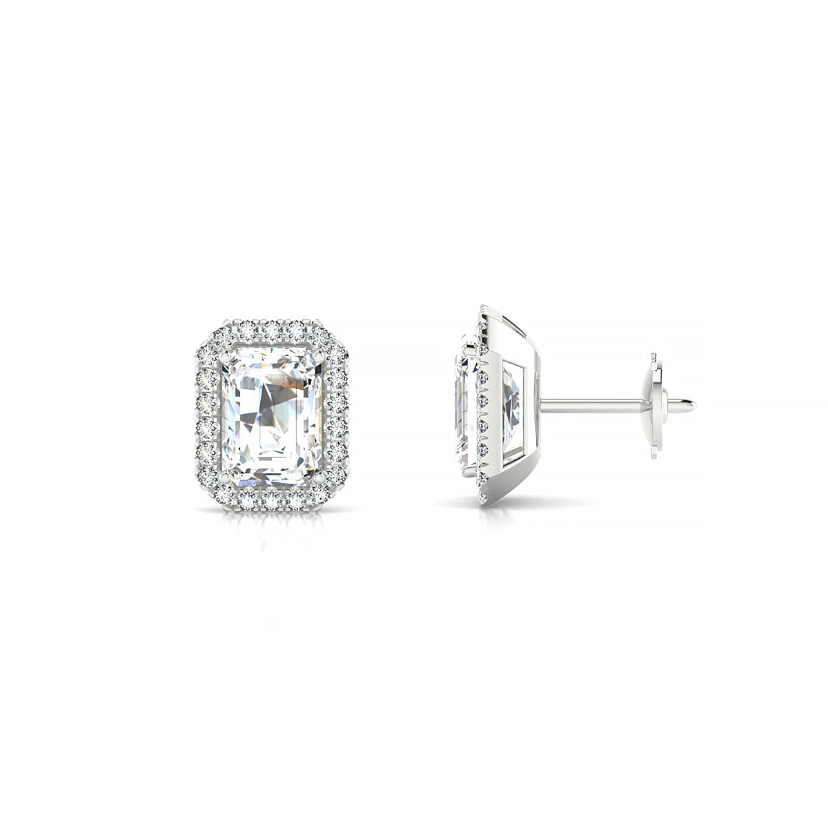 Solar | 18k White Gold 7 x 5 mm Emerald Diamond Earrings