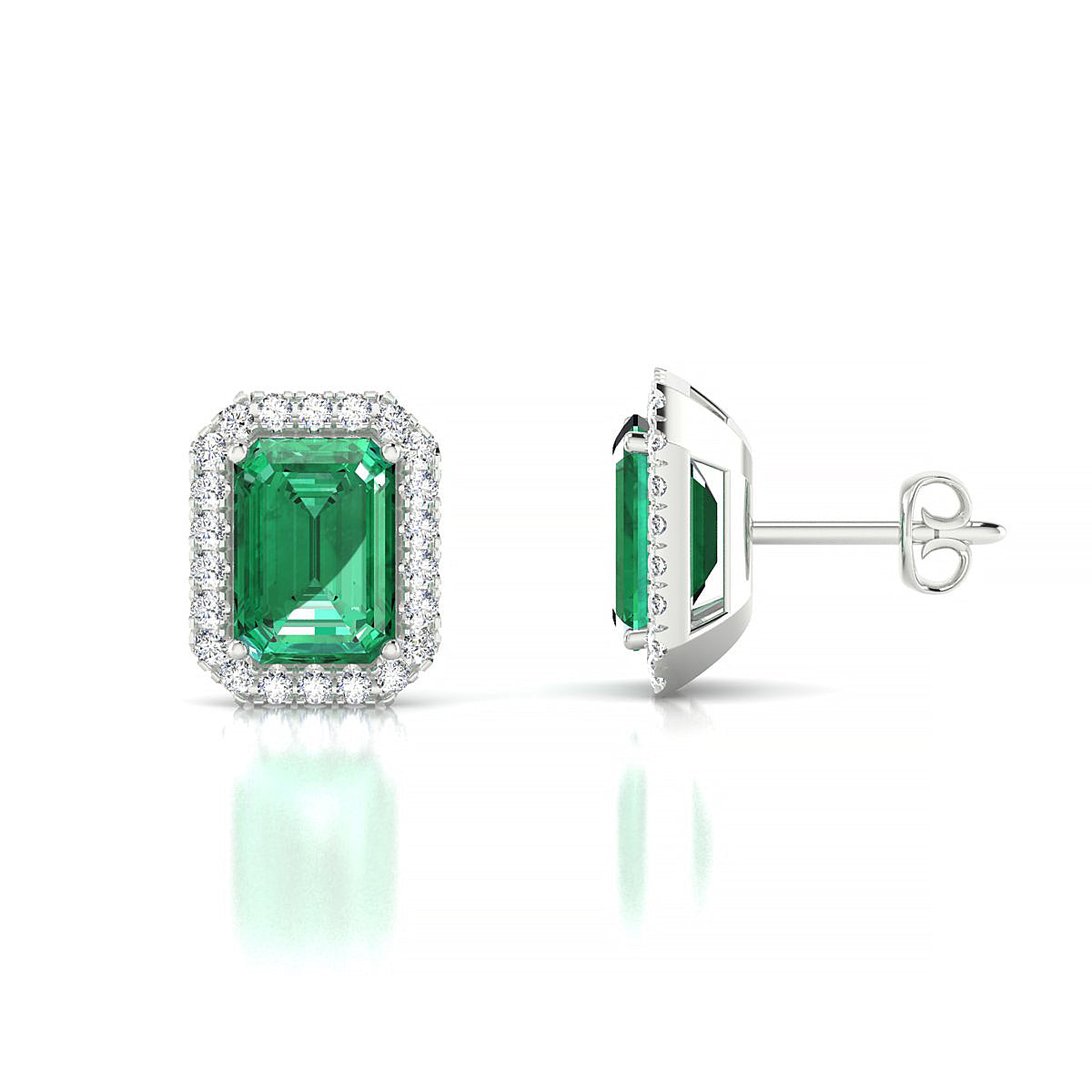 Solar | 18k White Gold 7 x 5 mm Emerald Emerald Earrings