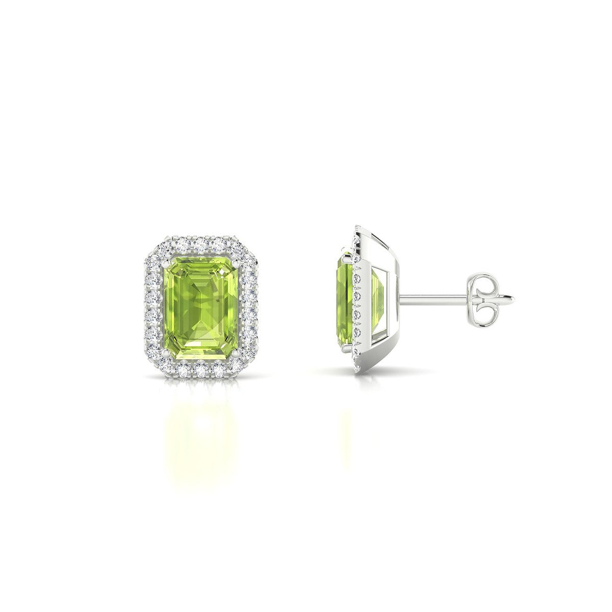Solar | 18k White Gold 7 x 5 mm Emerald Peridot Earrings