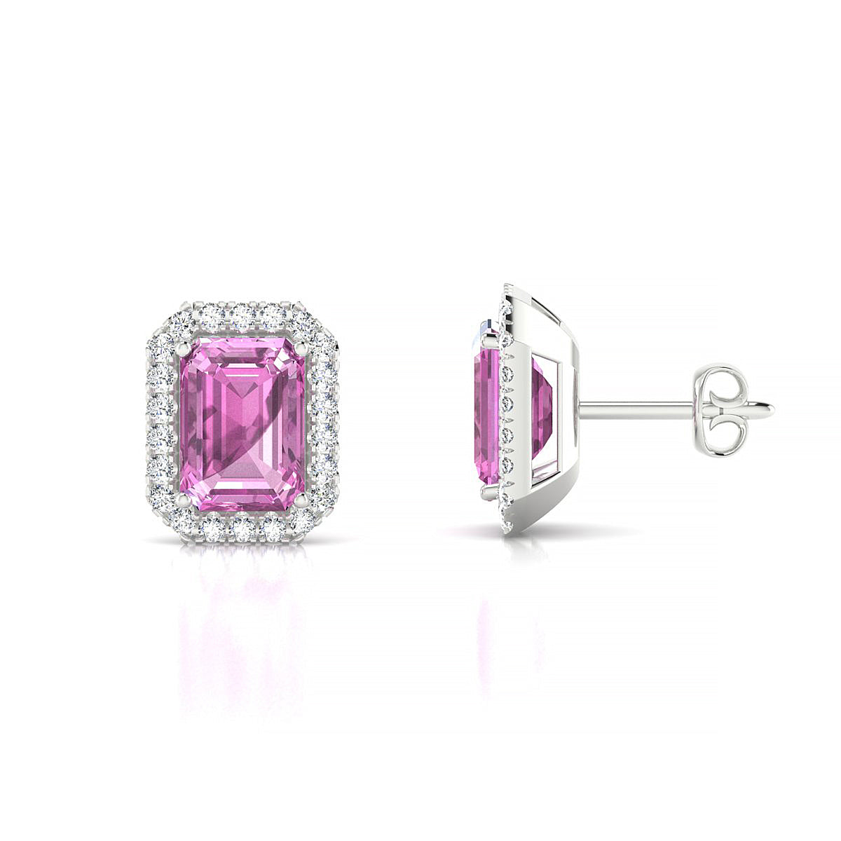 Solar | 18k White Gold 7 x 5 mm Emerald Pink Sapphire Earrings