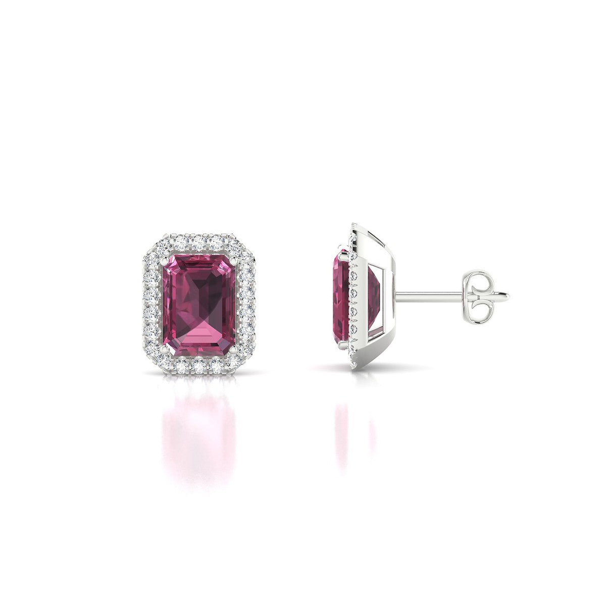 Solar | 18k White Gold 7 x 5 mm Emerald Rhodolite Earrings