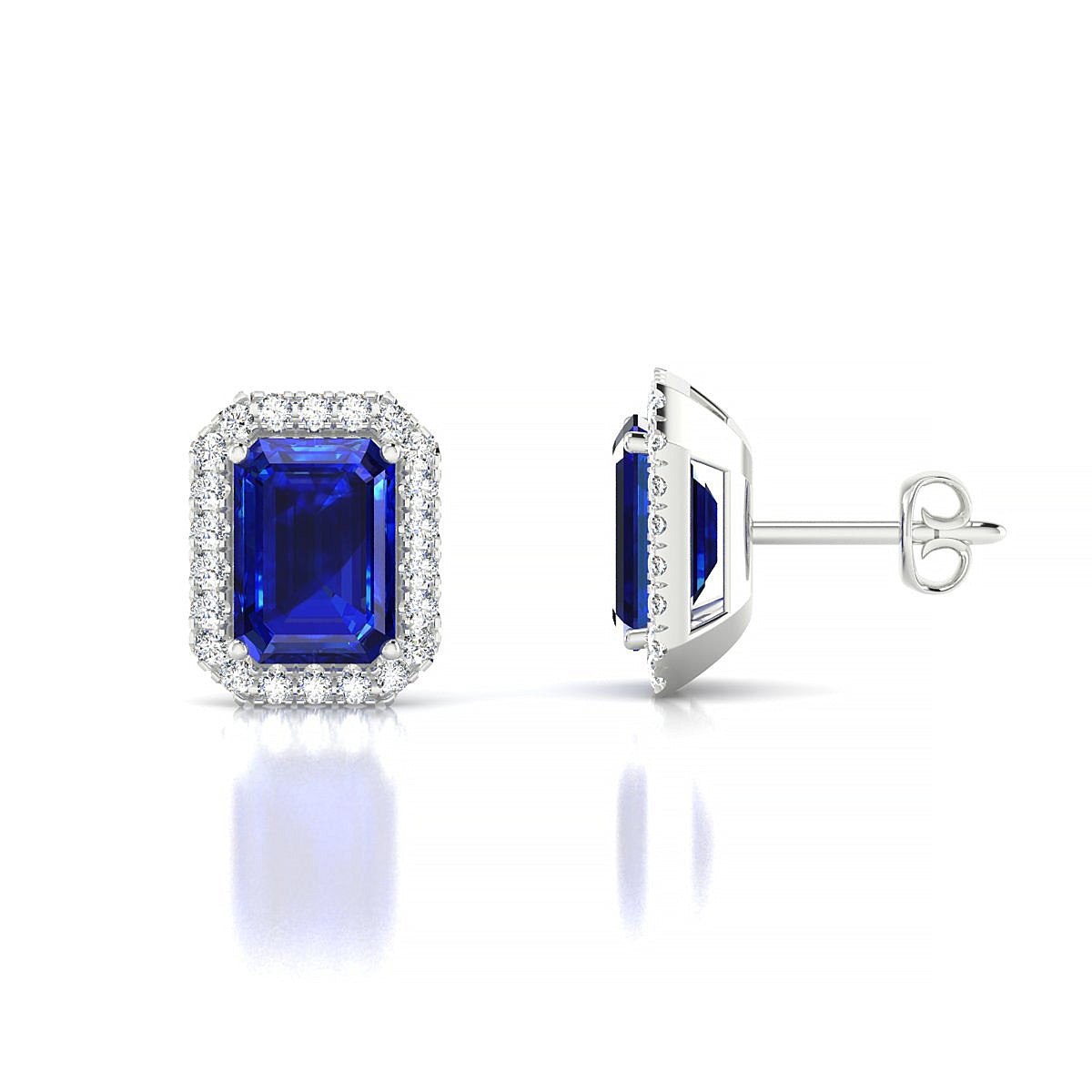 Solar | 18k White Gold 7 x 5 mm Emerald Sapphire Earrings