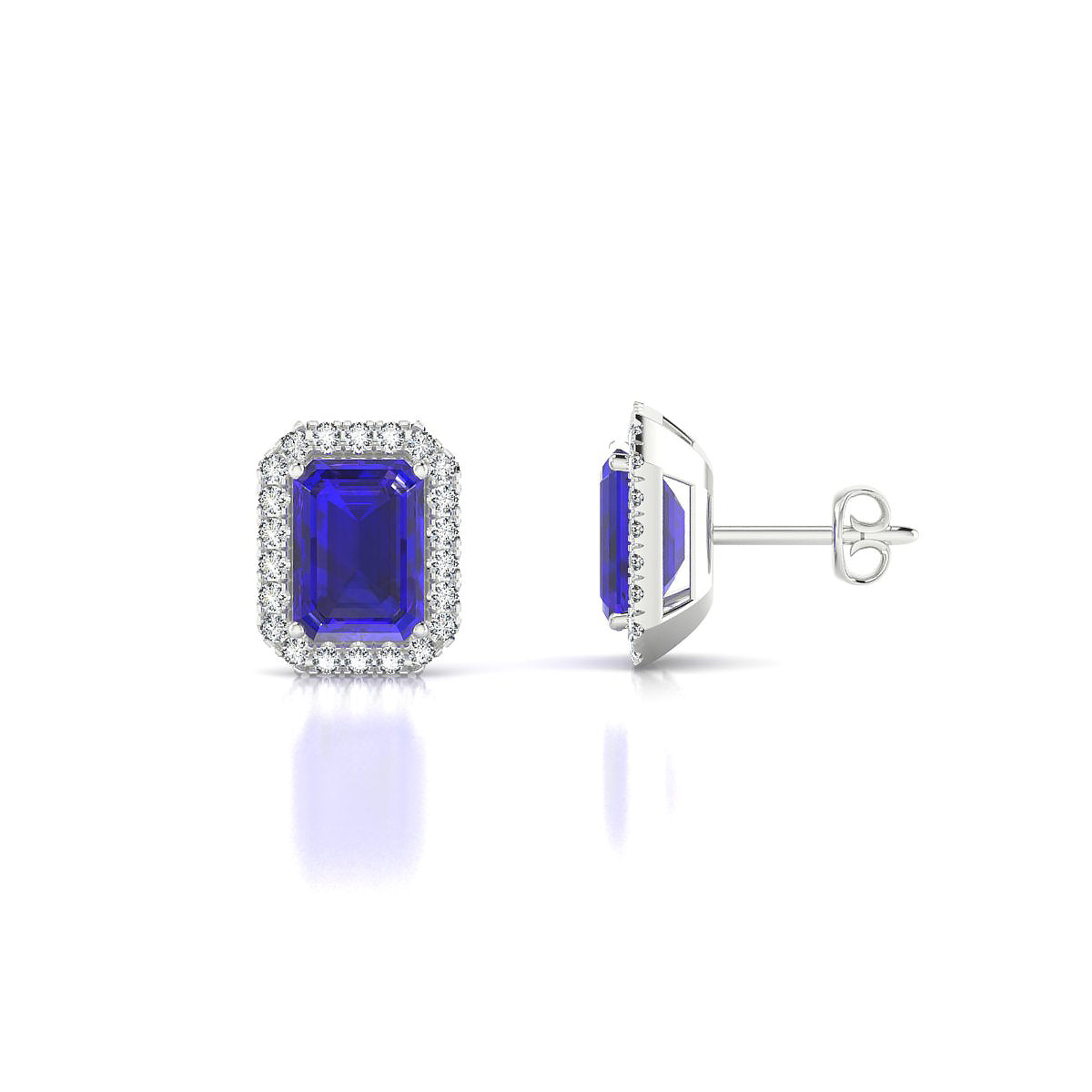 Solar | 18k White Gold 7 x 5 mm Emerald Tanzanite Earrings
