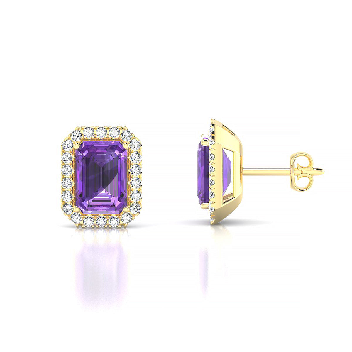 Solar | 18k Yellow Gold 7 x 5 mm Emerald Amethyst Earrings