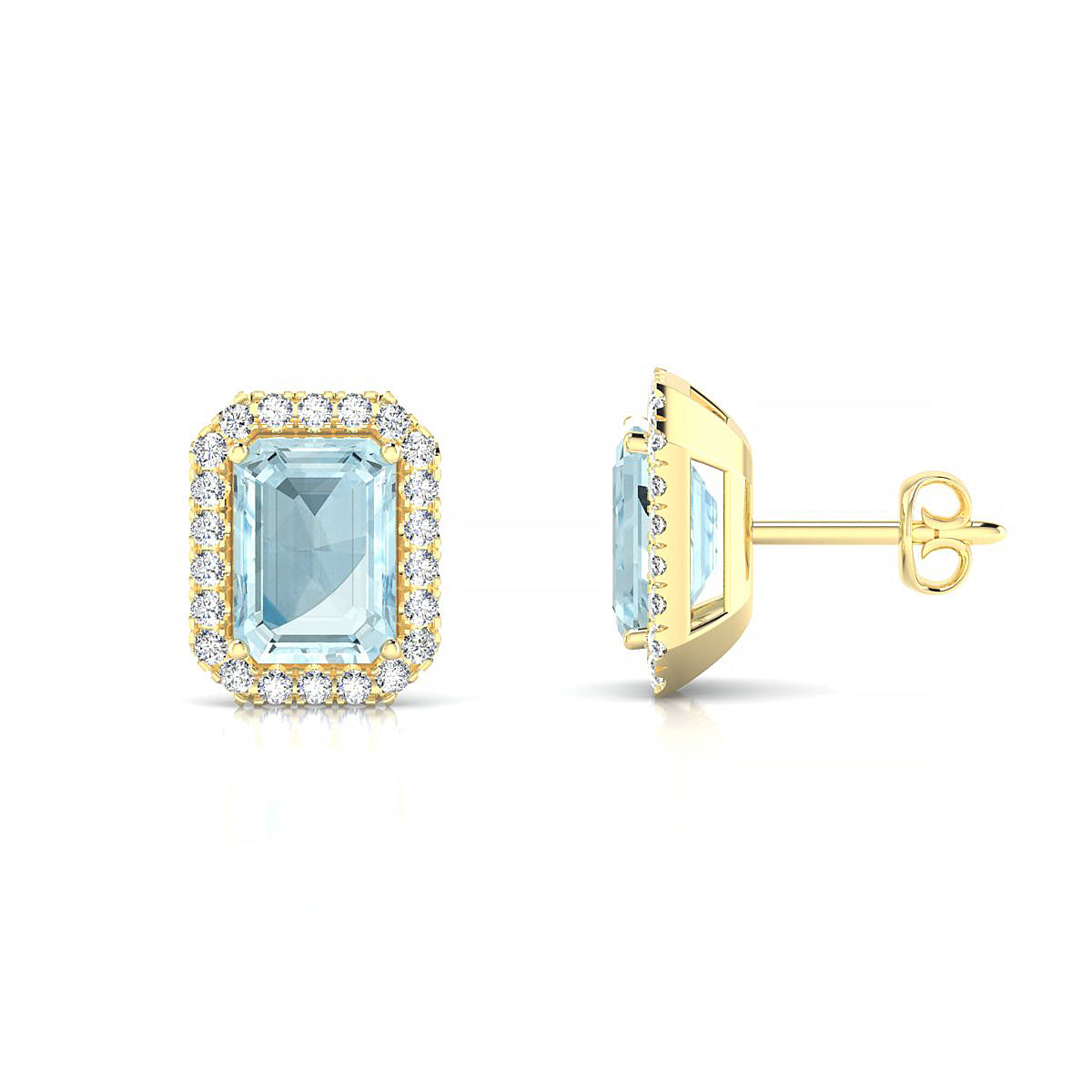 Solar | 18k Yellow Gold 7 x 5 mm Emerald Aquamarine Earrings