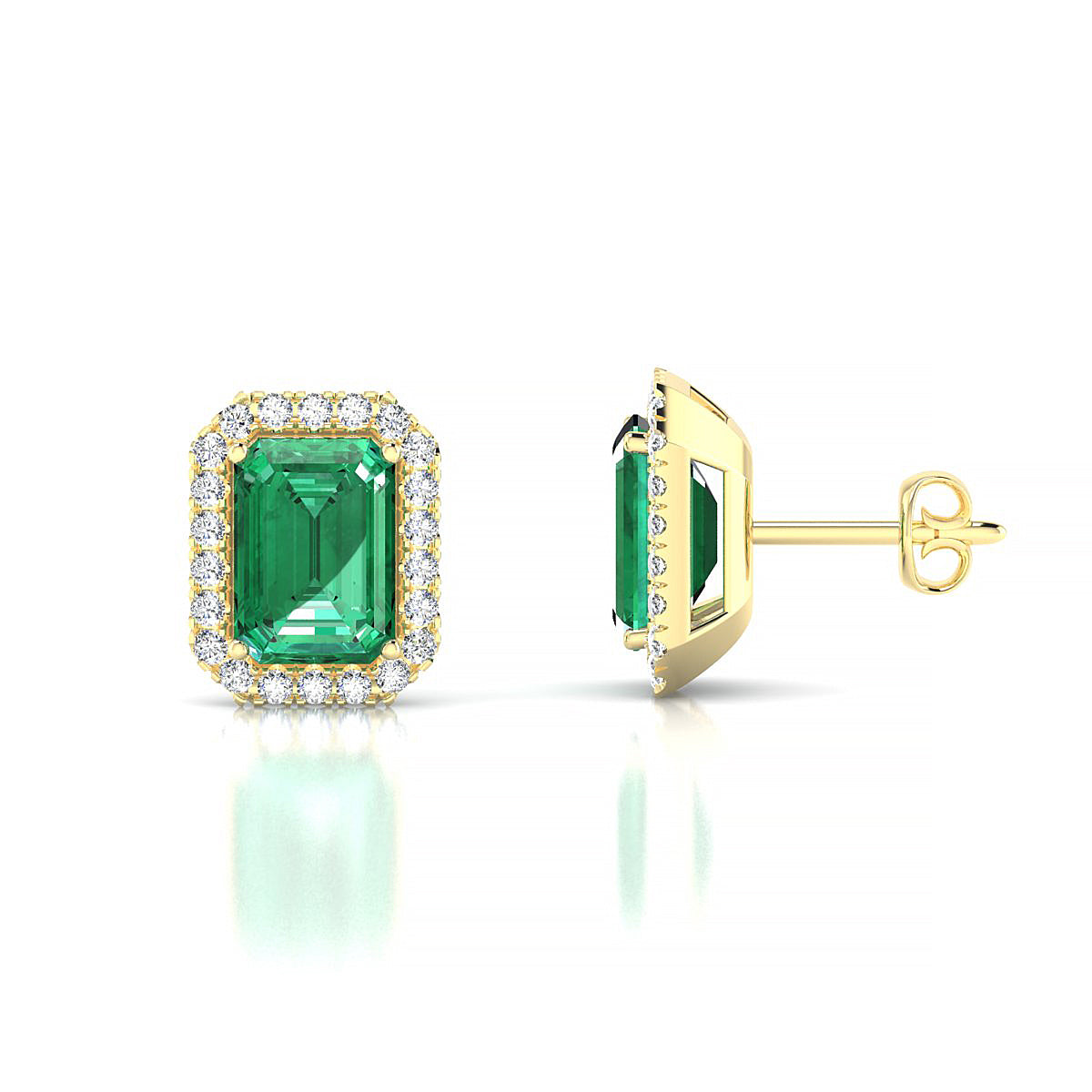 Solar | 18k Yellow Gold 7 x 5 mm Emerald Emerald Earrings