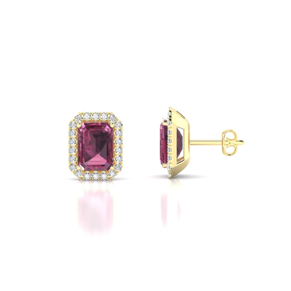 Solar | 18k Yellow Gold 7 x 5 mm Emerald Rhodolite Earrings