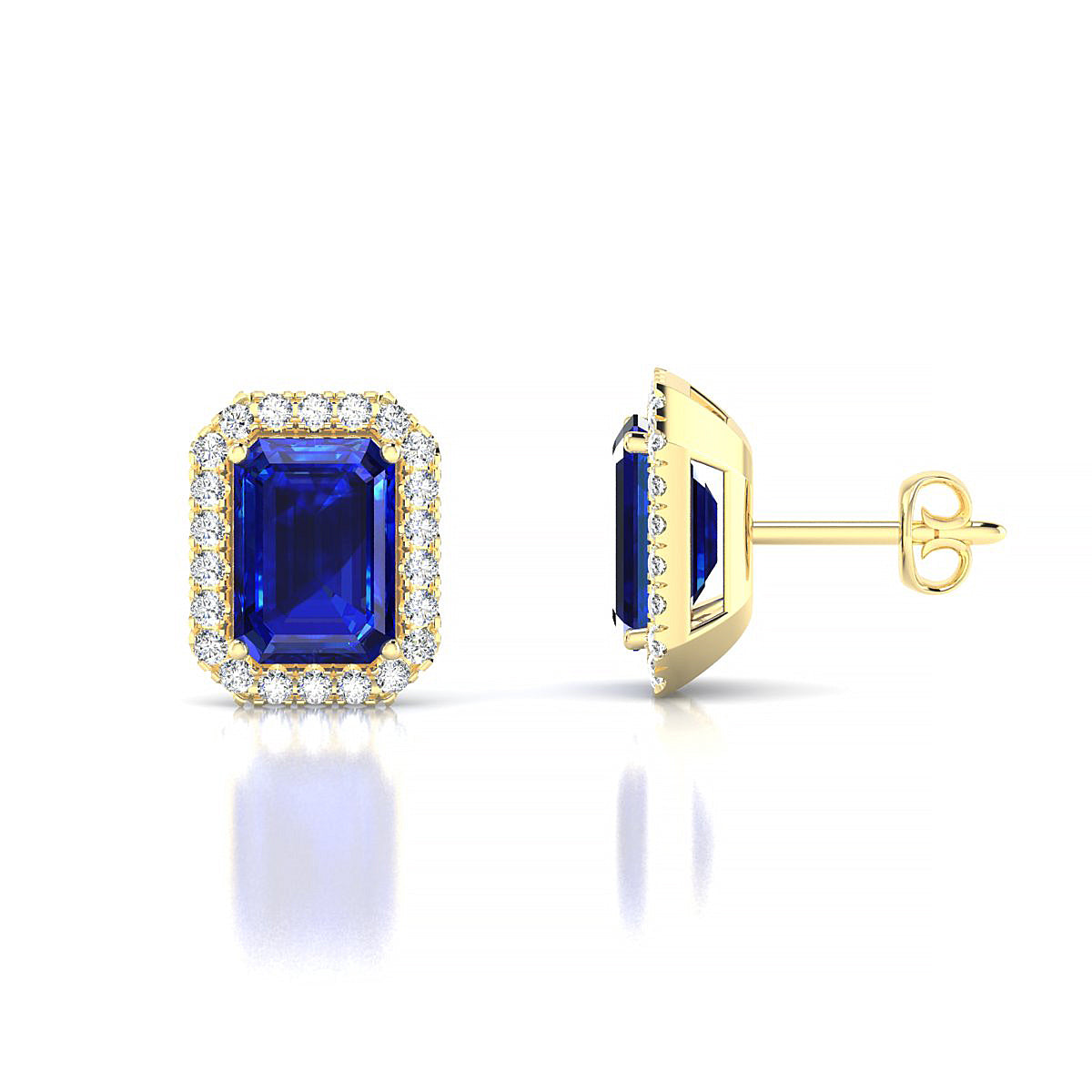 Solar | 18k Yellow Gold 7 x 5 mm Emerald Sapphire Earrings