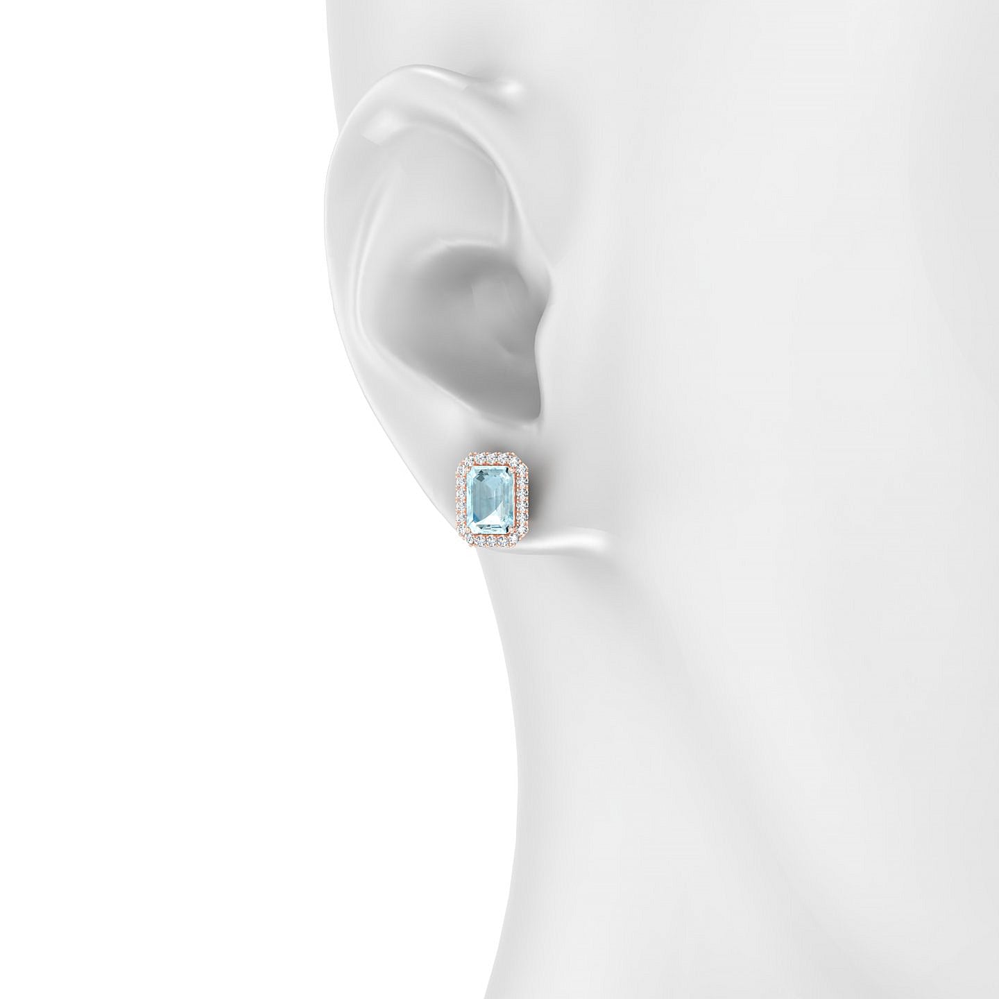 Solar | 18k Rose Gold 7 x 5 mm Emerald Aquamarine Earrings