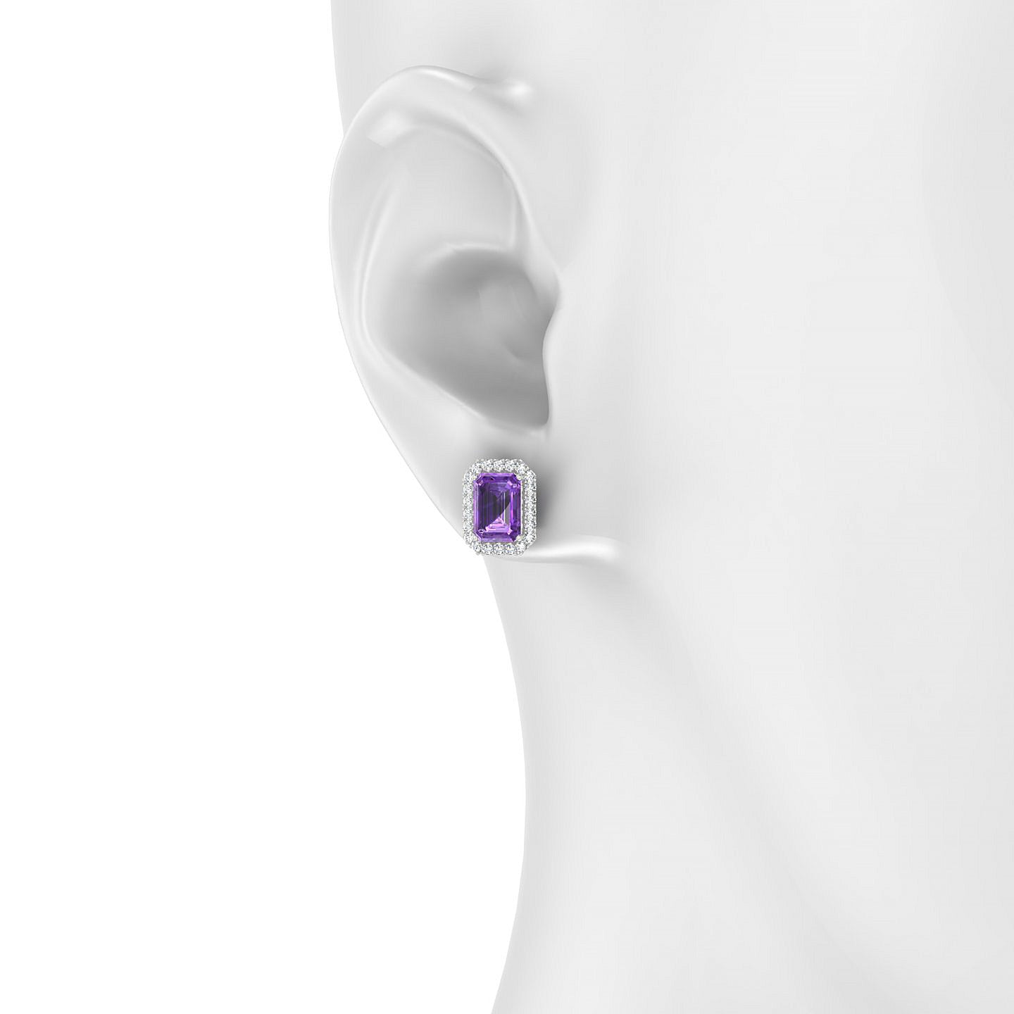 Solar | 18k White Gold 7 x 5 mm Emerald Amethyst Earrings