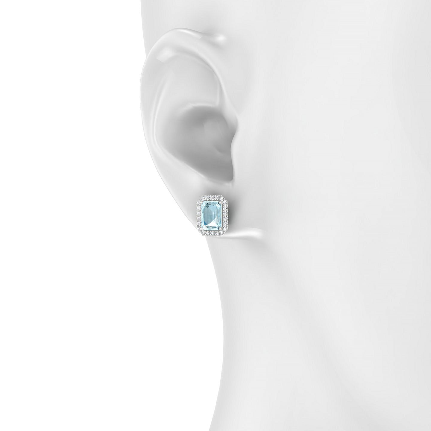 Solar | 18k White Gold 7 x 5 mm Emerald Aquamarine Earrings