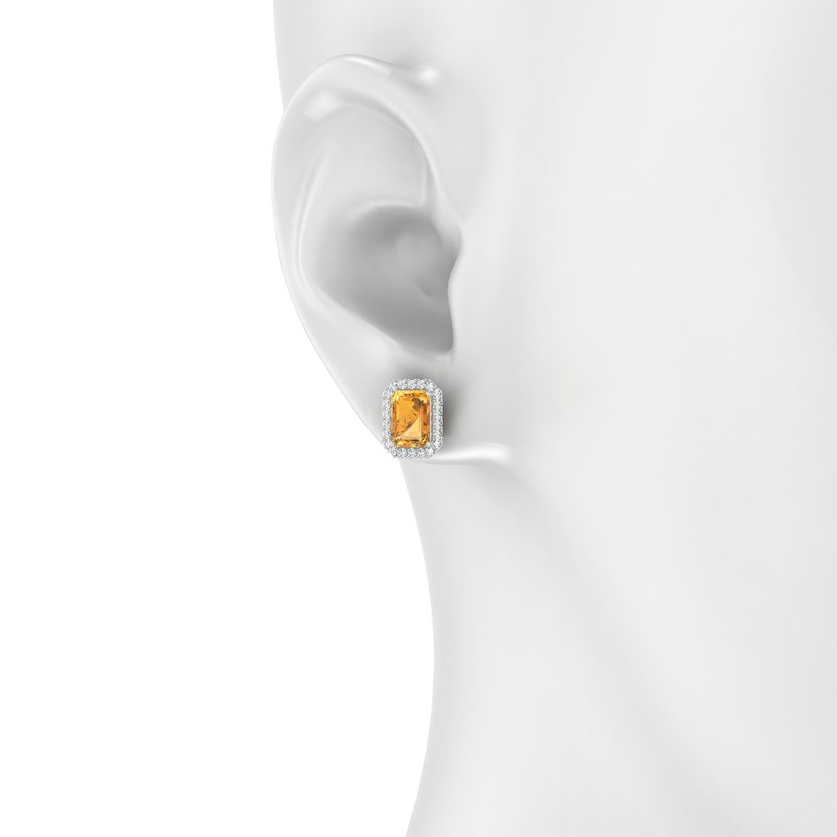 Solar | 18k White Gold 7 x 5 mm Emerald Citrine Earrings