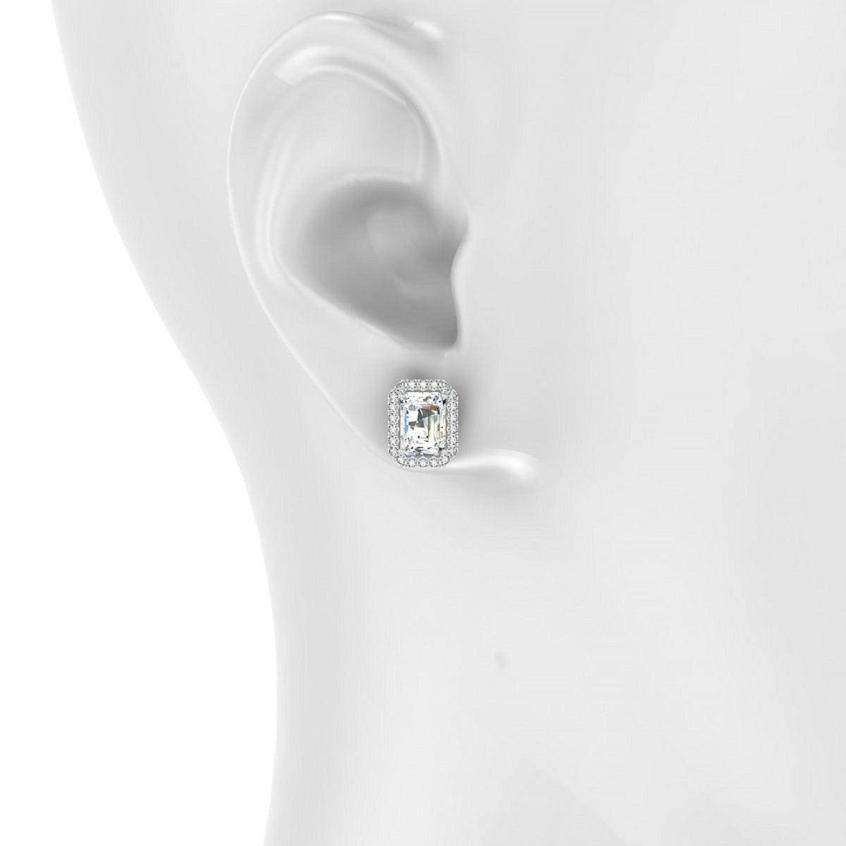 Solar | 18k White Gold 7 x 5 mm Emerald Diamond Earrings