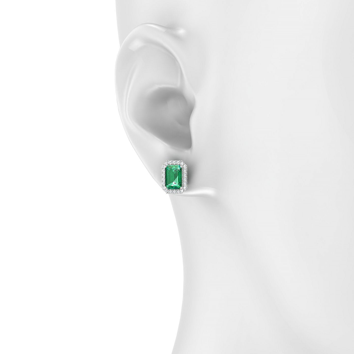 Solar | 18k White Gold 7 x 5 mm Emerald Emerald Earrings