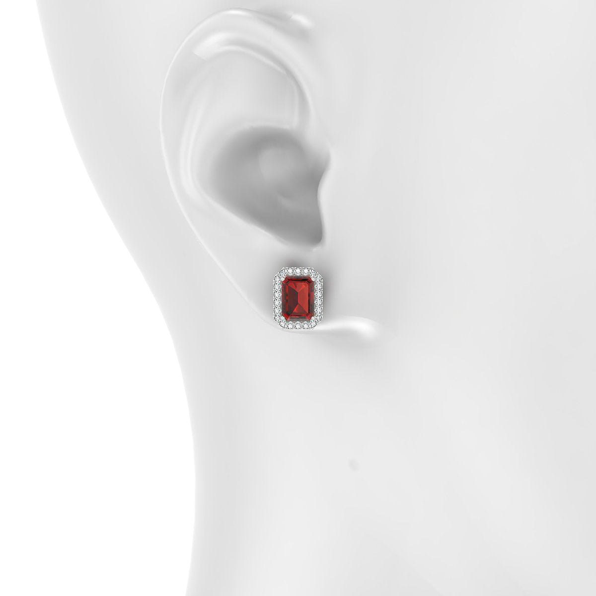 Solar | 18k White Gold 7 x 5 mm Emerald Garnet Earrings