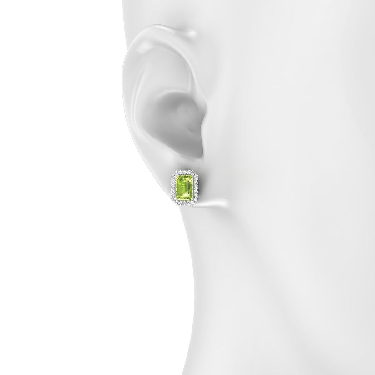 Solar | 18k White Gold 7 x 5 mm Emerald Peridot Earrings