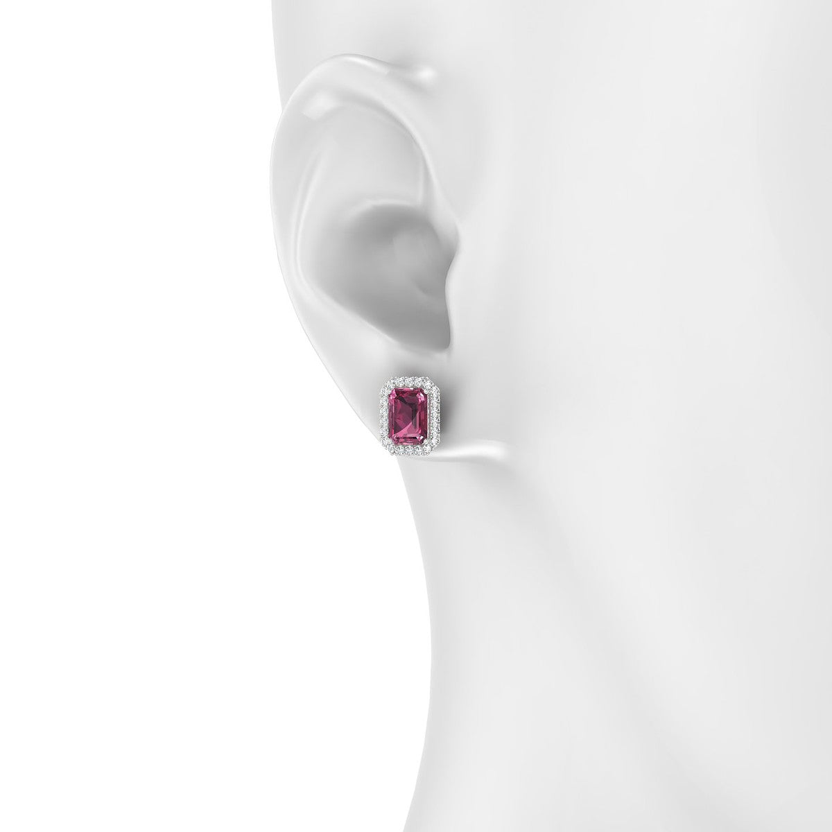 Solar | 18k White Gold 7 x 5 mm Emerald Rhodolite Earrings