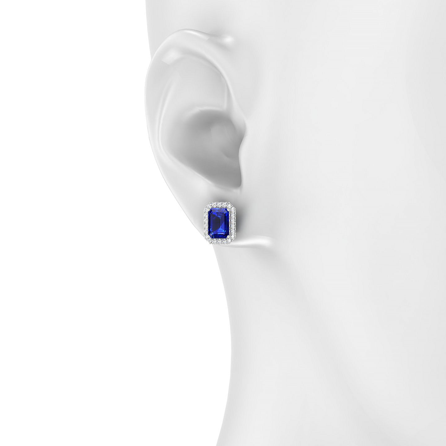 Solar | 18k White Gold 7 x 5 mm Emerald Sapphire Earrings