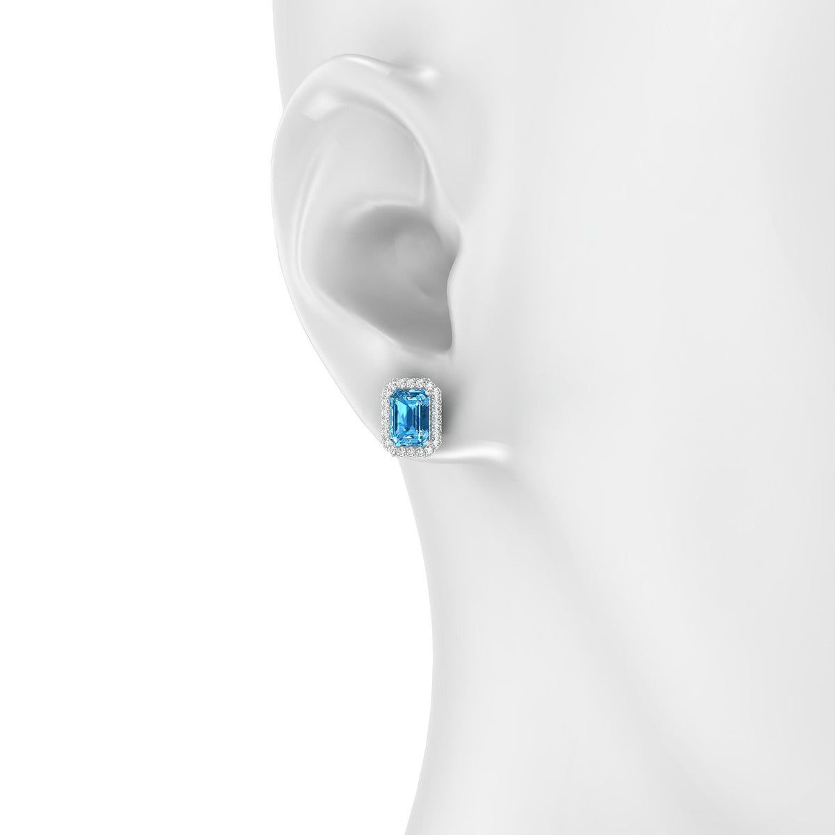 Solar | 18k White Gold 7 x 5 mm Emerald Topaz Earrings